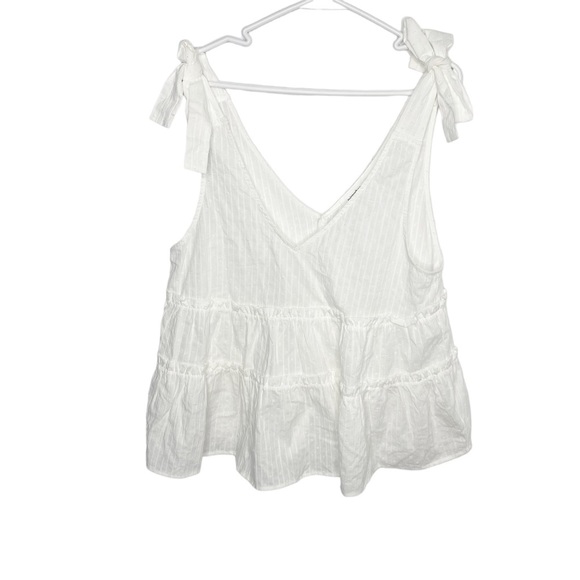 Mittoshop white sleeveless top shoulder tie large NWOT e - Picture 1 of 5
